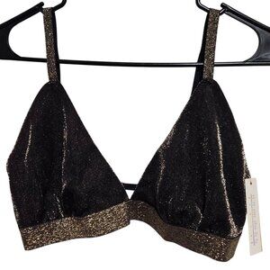 Colsie Black Gold Glitter Triangle Bralette Bra Size XL Adjustable Straps Women